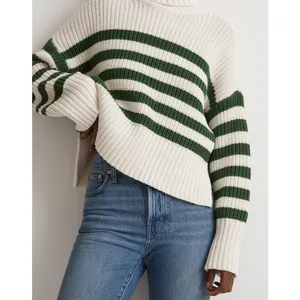 Madewell Wide Rib Turtleneck Sweater Varsity‎ Green Stripe XL Fall Winter Warm thumbnail 4
