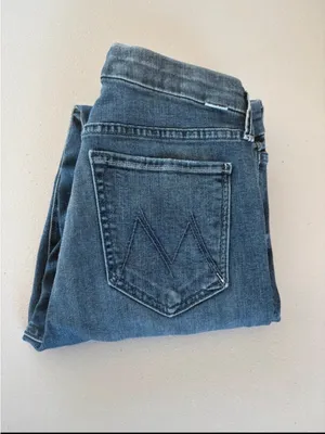 MOTHER Blue Denim Jeans with Copper Button Detail thumbnail 3