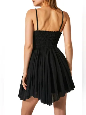 NWT Free People Intimately Delia Asymmetric Raw Hem Cotton Dress in Black Size X thumbnail 3