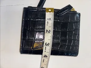 Kurt Geiger Black Embossed Leather Wallet Snap Closure 2 Gold Toned Zip Pockets thumbnail 8