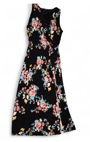 Papermoon Black Floral Wrap Maxi Dress with Pink, Blue & Yellow Blooms thumbnail 1