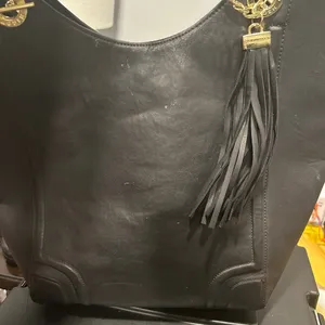 Black Faux Leather Tote Bag with Gold Accents thumbnail 5