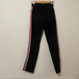 Revice Denim Black Button Fly High Rise Red Stripe Skinny Jeans Womens 25 Raw Hem thumbnail 5