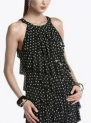 White House Black Market Black White Diamond Geometric Print Ruffle Tiered Dress thumbnail 1