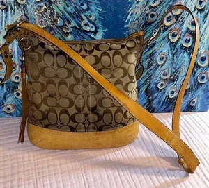 Coach Vintage Signature Canvas Monogram with Tan Leather Crossbody/Shoulder Bag thumbnail 1