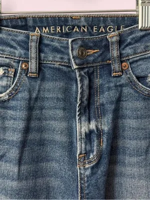 American Eagle Mom Straight Jeans Distressed 000 Regular Cool Torn Blue thumbnail 4
