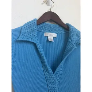 Caroline Constas Blue Knit Ribbed Crochet Collar Bodycon Dress Size S thumbnail 3