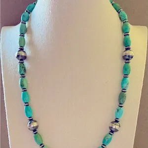 Genuine Turquoise and 925 Sterling Silver Beaded Necklace thumbnail 2
