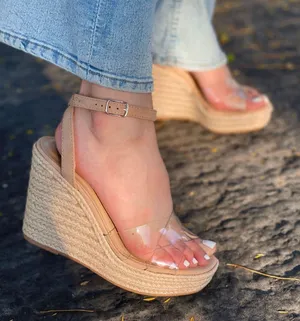Clear Strap Espadrille Platform Wedges Tan Size 8 thumbnail 1