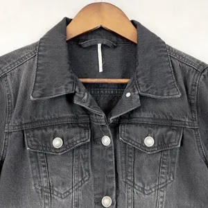 Free People Women Denim Jacket XS Black Grunge‎ Indie Rock Trucker Western Urban thumbnail 2