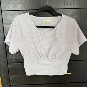 Madewell Lavender purple Short Sleeve Women's Top Shirred Crewneck Crop medium thumbnail 4