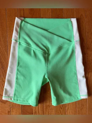 Wilo The Label Ribbed Cross Waist Biker Shorts Mint Green White Stripe Medium M thumbnail 8