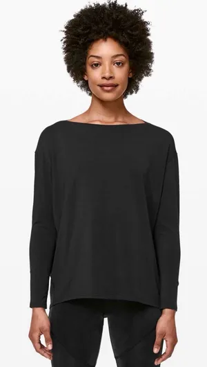 Lululemon Womens Back In Action Shirt Size 8 Pima Cotton Black Athleisure W3CE0S thumbnail 1