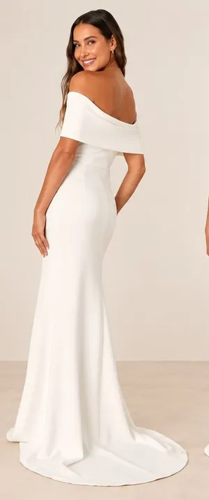 LULUS Bridal Wedding Chic Minimalist Mermaid Trumpet Off the Shoulder Gown thumbnail 1