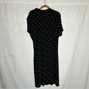 Vintage‎ Tall Girl Semi Sheer Black w/ Purple Daisy Flowers High Neck Midi Dress thumbnail 2