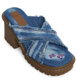 Delia's by Dolls Kill Star Worthy Cross Strap Slides 7 Denim Block Heel Sandals thumbnail 1