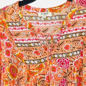 Umgee tangerine orange mix print floral top size M thumbnail 8