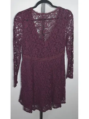 Kimchi Blue Urban Outfitters Burgundy Lace Mini Dress Size 4 V-Neck thumbnail 2
