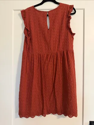 Knox Rose Rust Orange Eyelet V-Neck Swing Dress thumbnail 4