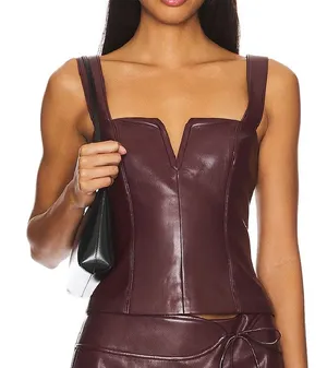 Amanda Uprichard Nia Top Faux Leather Lined Back Zipper Closure V-Wire Small thumbnail 1