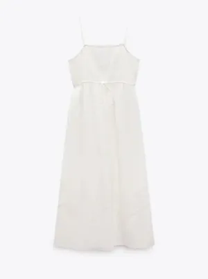 Zara NWT White EMBROIDERED LINEN BLEND DRESS. Size Medium thumbnail 6