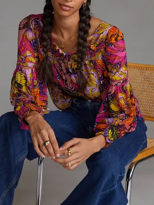 Anthropologie Alexandra Farmer Puff-Sleeved Blouse Top Size XS thumbnail 3