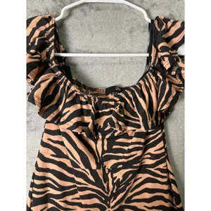 Missguided Frill Skater Dress‎ Off Shoulder Mini Ruffle Zebra Y2K Party 4 NEW thumbnail 4