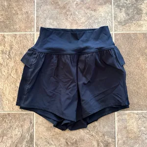 Halara Breezeful High Waisted Ruffle Contrast Mesh Yoga Shorts Black Small thumbnail 3