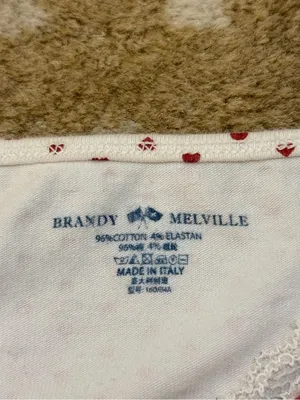 Brandy Melville Red Heart Print Lace Trim Cami Tank Top Cotton Made in Italy thumbnail 6