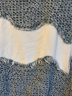 Oli & Hali Mixed Fabric Distressed Crewneck pullover, size small, gray/blue thumbnail 2
