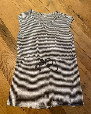 Anthropologie x Sundays Linen Drawstring Dress Gray Stripe Size Medium thumbnail 1