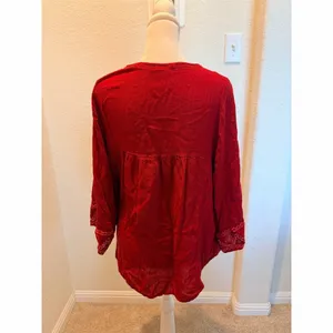 Knox Rose Blouse Womens L Burgundy Boho Embroidered Tunic Split Neck 3/4 thumbnail 7