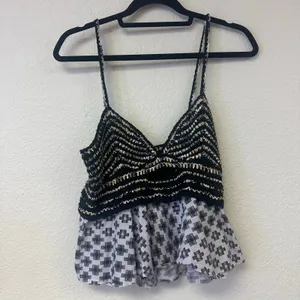 Anthropologie Freida Layered Peplum Cami Metallic Black White Size Medium thumbnail 2