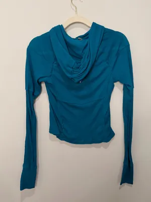 Free People Movement Teal Ribbed Lightweight Hooded Top Size XS‎ thumbnail 1