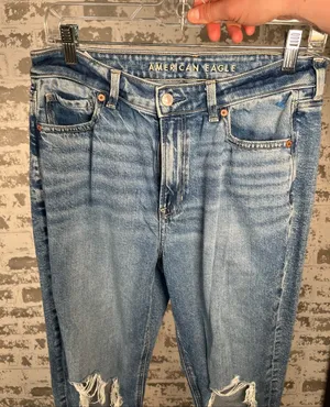 American Eagle | women denim distressed mom jean thumbnail 1
