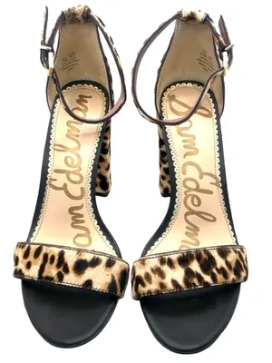 Sam Edelman Tan & Black "Yaro" Genuine Fur & Leather Animal Print Heels (6.5) thumbnail 7