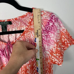 Lauren Ralph Lauren Medium Top Womens 100% Cotton Pink Orange Boho Short Sleeve‎ thumbnail 11