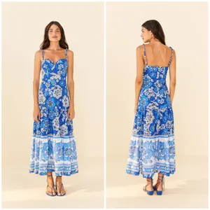 Farm Rio Full of Flowers Midi Dress Blue thumbnail 2