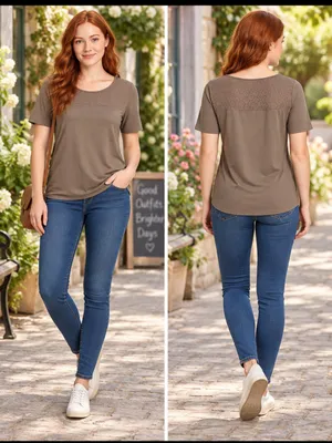 GAP Short-Sleeve Lace Yoke Top in Olive Taupe thumbnail 2