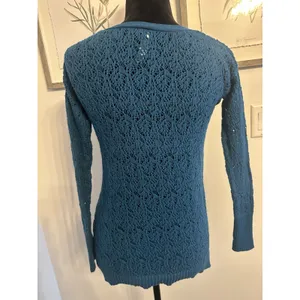 Aeropostale Crochet Sweater Womens Medium Blue VNeck Angora Blend Y2K Vintage thumbnail 2