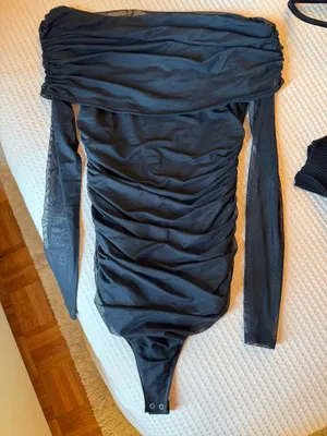 Abercrombie Off-The-Shoulder Mesh Long Sleeve Wrap Bodysuit thumbnail 1