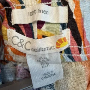 C&C California 100% Linen Wide Leg Pants Tropical Fruit‎ Flowy Beach Coastal LG thumbnail 3