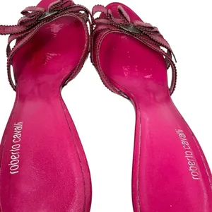 Roberto Cavalli Pink Logo Ribbon Mule Heels Y2K Vintage 39 Italy thumbnail 7