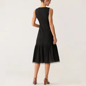 Rihoas Black Square Neck Ruched Slip Midi Dress thumbnail 5