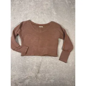 we the free‎ people ribbed off the shoulder sweater v neck medium mauve thumbnail 3