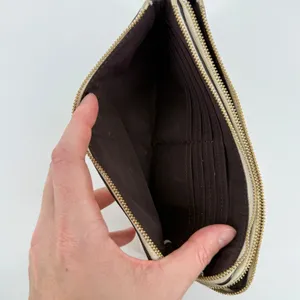 Coach Double Zip Pebble Leather‎ Wristlet Wallet Clutch Cream F54056 Gold Accent thumbnail 9