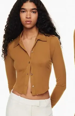 Wilfred Aritzia Slightly Sheer Pose Long Sleeve Button Down Collar Top Blouse S thumbnail 1