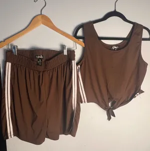 Feathers Brown Track Shorts and Knot Tie Top- Super Comfortable thumbnail 1