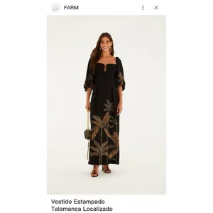 NWOT Farm Rio Maxi Dress Size S Black Print Puff Sleeves Plant Short Sleeve thumbnail 2