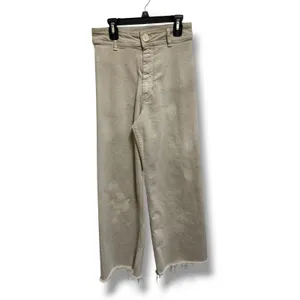 Zara High Waisted Wide Leg Pants Womens US 4 Beige Sand Raw‎ Hem Cropped thumbnail 4